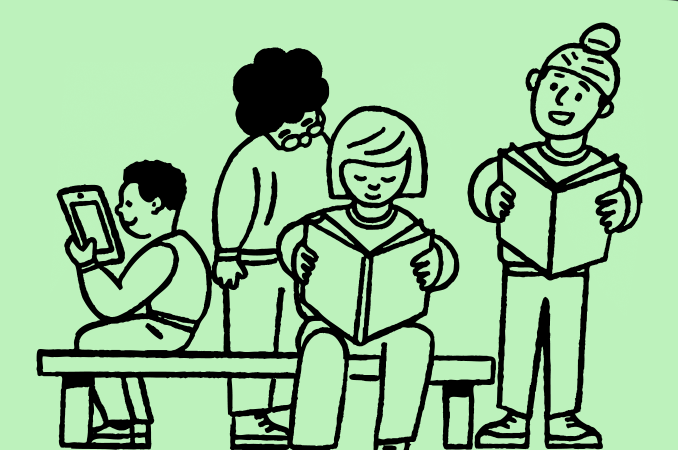 Illustration of pupils revising