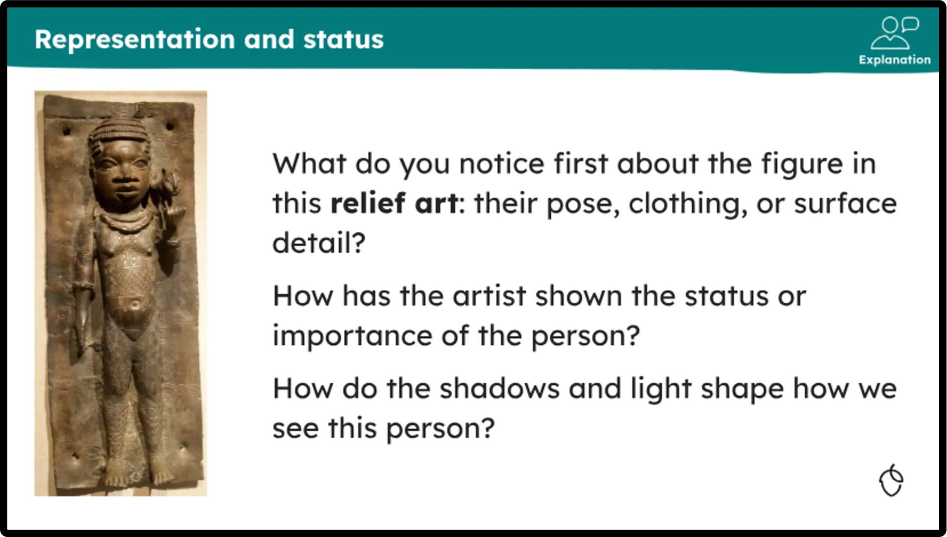 Slide from year 6 unit, lesson 3: Raised portraits: representation through dots and relief. From unit: Elevating the Ordinary Charting Self Exploring Portrait and Identity