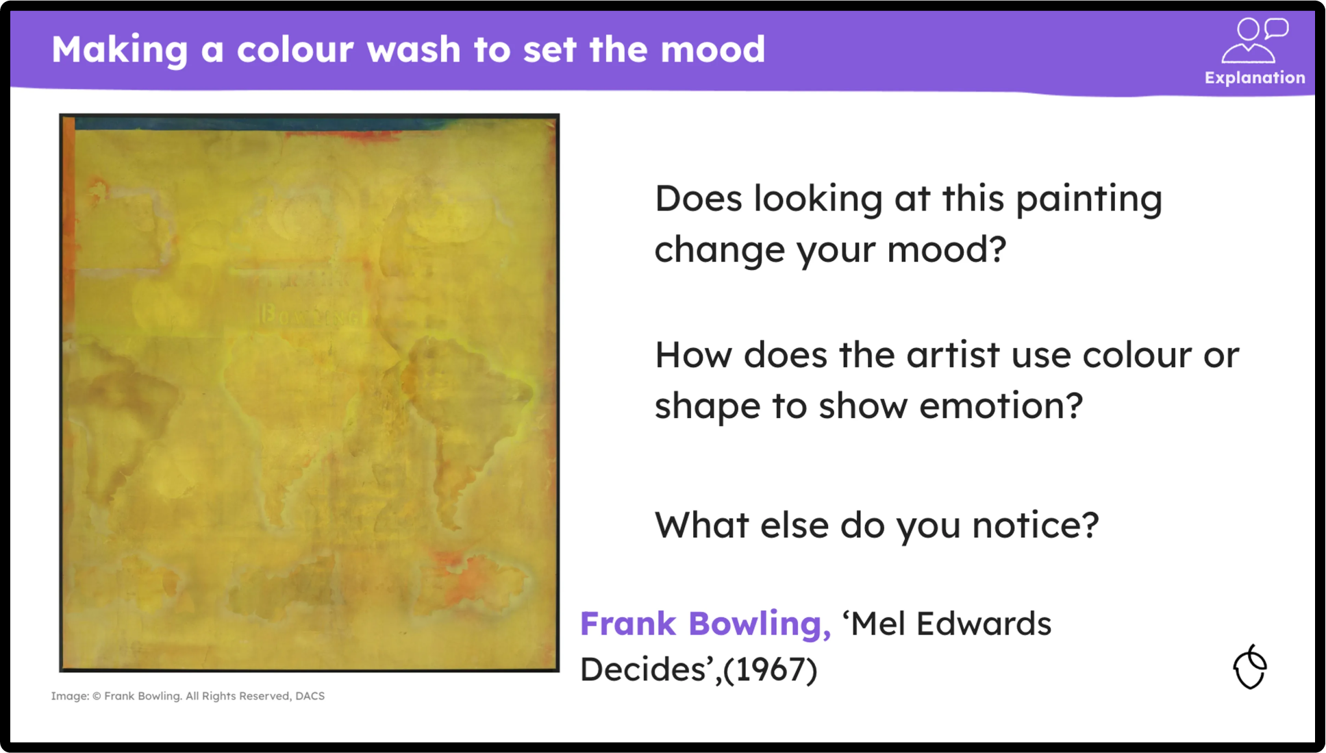 Slide from Year 6 unit 'Charting self: exploring portrait and journey' about how colour can change your mood.