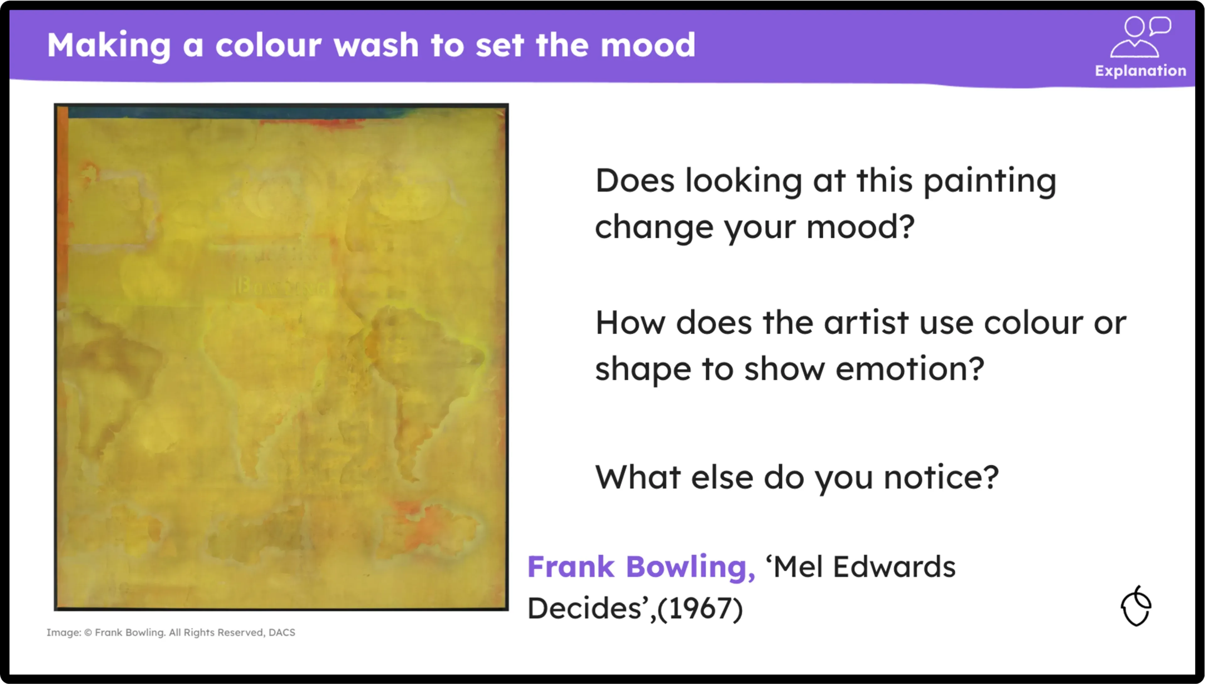 Slide from Year 6 unit 'Charting self: exploring portrait and journey' about how colour can change your mood.