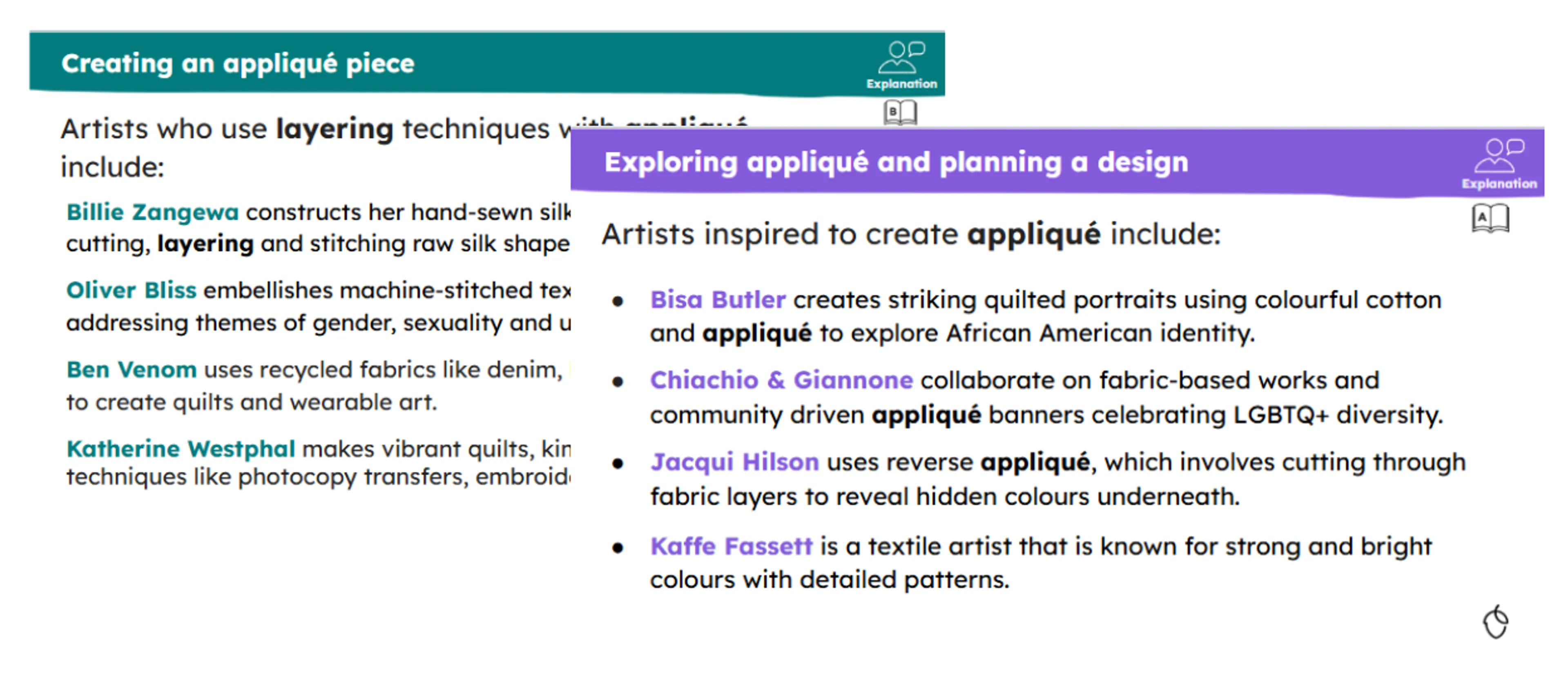 Lesson slides from the year 10 lesson Surface quality and appliqué, from the unit Textile Design