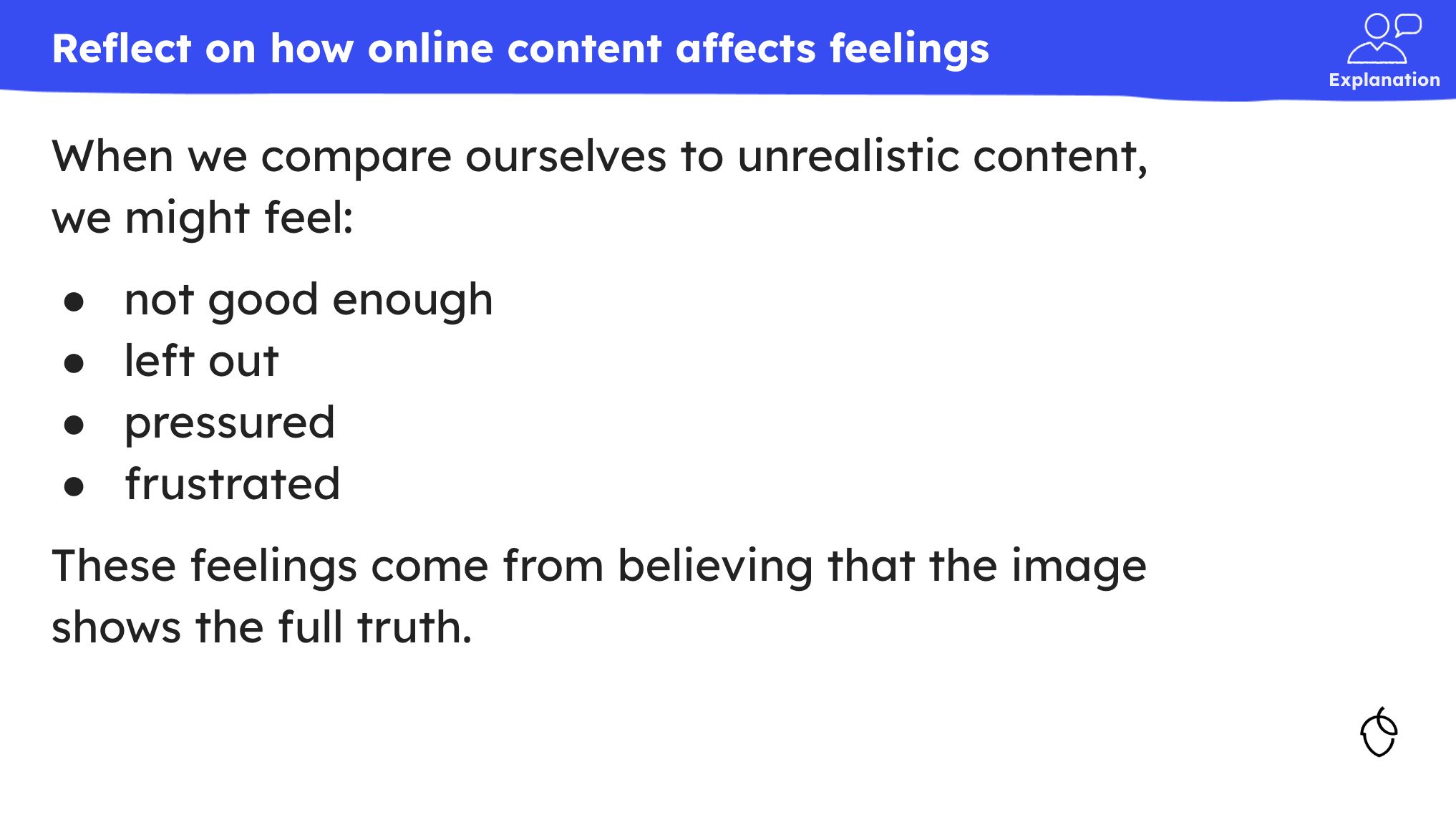 Slide from the year 5 lesson 'Online media and reality'