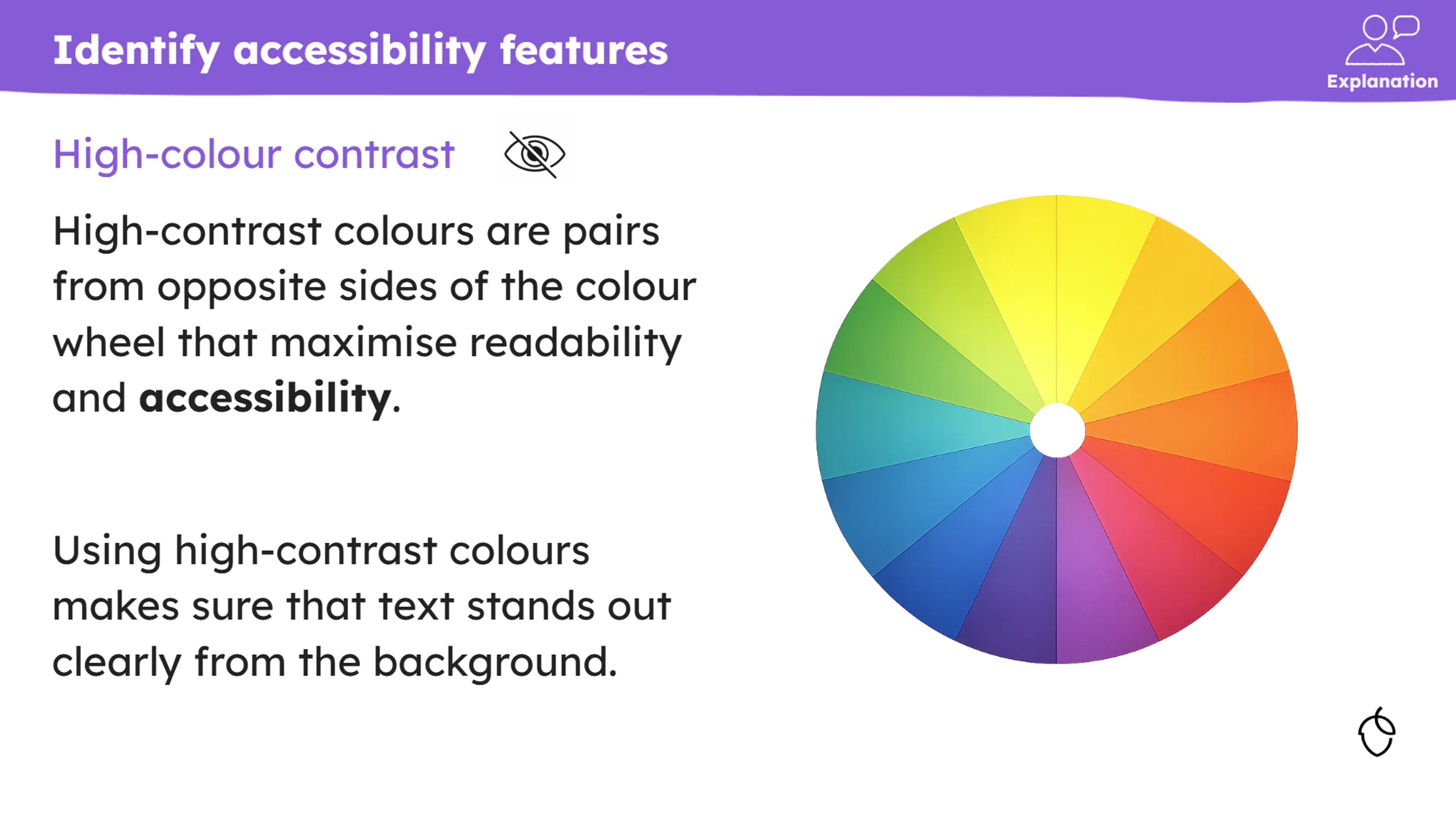 Slide from the year 9 lesson Digital accessibility and inclusive design.